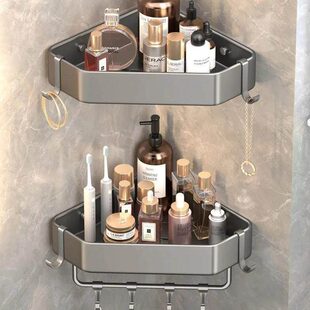 德国浴室三角架免打孔带挂钩壁挂式卫生间转角置物架洗手间收纳架