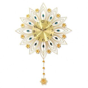 曼陀罗钟摆带摇摆客厅卧室挂钟铁艺钟表静音壁钟墙壁装饰艺术时钟