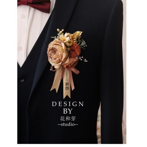 新款原创 棕咖色玫瑰森系活动商务胸花结婚新Q伴郎伴娘姐妹团手花