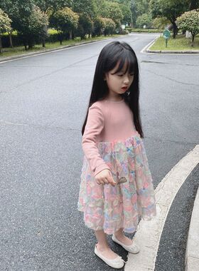 2023秋冬女童洋装 重工款儿童澳绒长袖刺绣纱裙 公主连身裙子