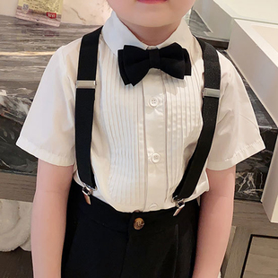 韩版 短袖 儿童褶皱衬衣表演中小童休闲洋气宝宝翻领 夏季 男童白衬衫