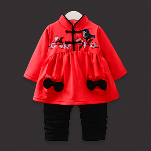 套装 女童汉服抓周礼服春秋儿童唐装 1一3岁女宝宝复古中国风长袖