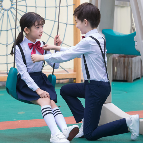 元旦儿童礼服套装幼儿园园服演出表演服装小学生大合唱男女背带裤