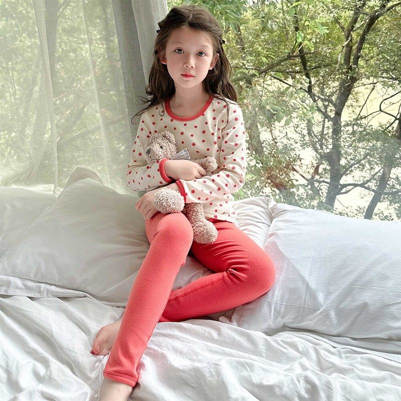 女童睡衣儿童A类纯棉羊毛拉架家居服宝宝秋衣秋裤秋冬季内衣套装