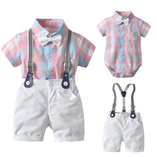 夏.天薄款 帅气衣服婴儿英伦风背带裤 抓 套装 01周岁礼服男宝宝夏装