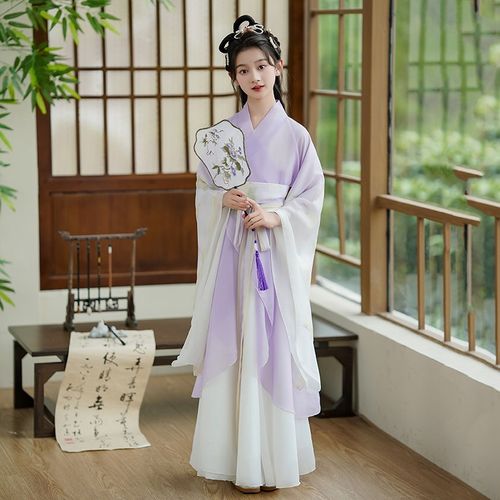 女童战国袍直裾中国风演出服古装超仙2024新款夏季魏晋风儿童汉服