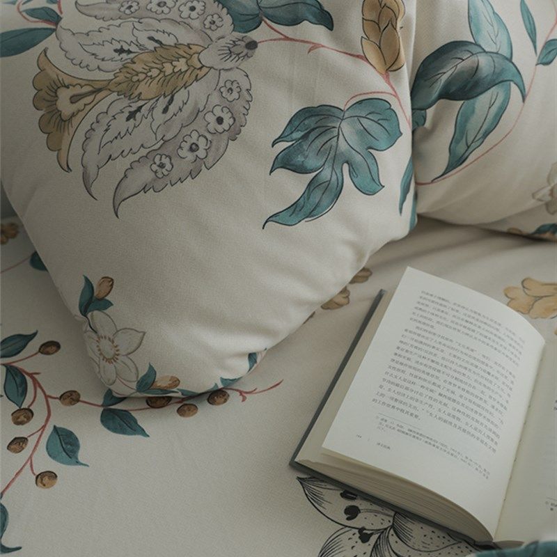 又一花  加厚全棉磨毛复古花卉牀单牀笠被套枕套秋冬牀品单件