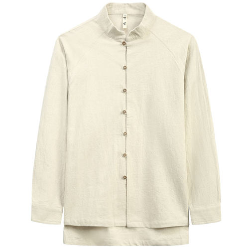 唐装男中式全麻衬衫国风男装秋季苧麻衬衫宽松大尺码立领长袖上衣