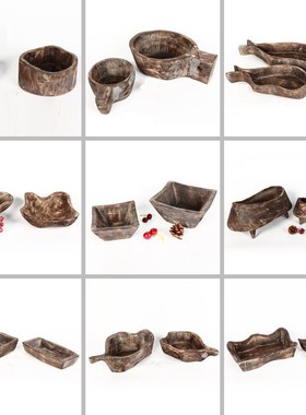 现代简约手工木质花盆木碗托盘果盘收纳摆件桌面装饰器皿果碗摆盘