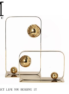 现代简约高档金色几何金属摆件创意艺术品样板间家居客厅书房装饰