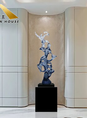 酒店大型抽象艺术摆件太湖石透明树脂雕塑落地会所玄关装置工艺品