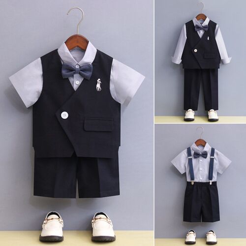 儿童礼服夏季男童西装马甲套装男宝周岁小西服帅气英伦花童演出服