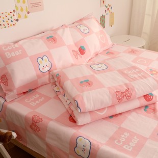 粉格小兔少女心卡通可爱纯棉四件套儿童学生宿舍全棉三件套1.5m床