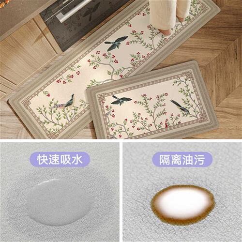 大江地垫厨房专用防水防油地毯垫家用新中式可擦免洗防脏花朵脚垫