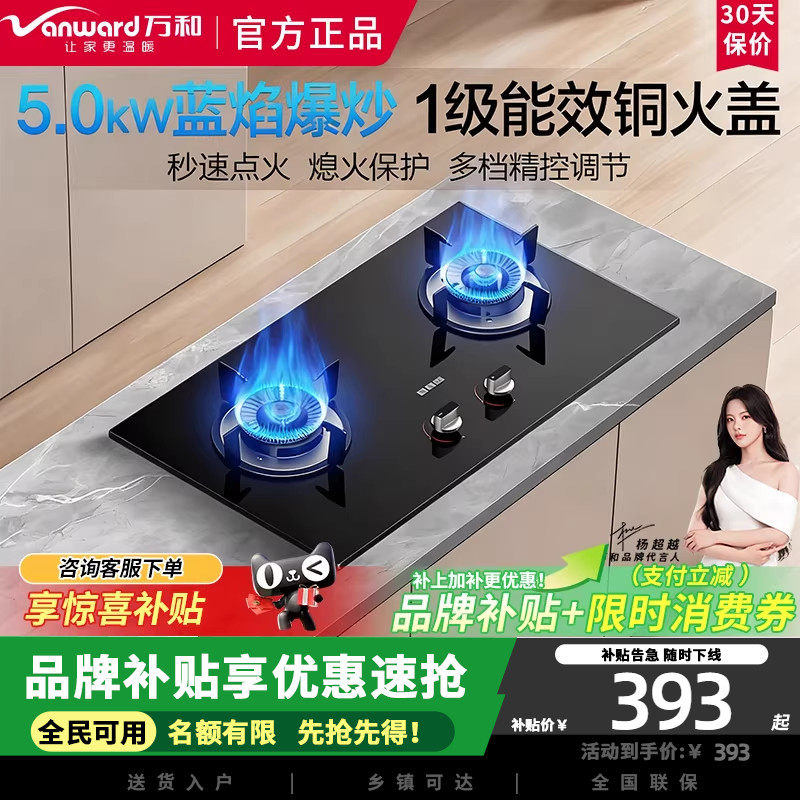 万和ML06天然气煤气罐燃气灶双灶嵌入式钢化玻璃5KW猛火熄火保护