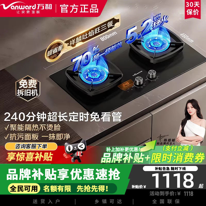 万和G9天然气定时燃气灶台嵌两用一级能效嵌入式高热效5.2kW家用