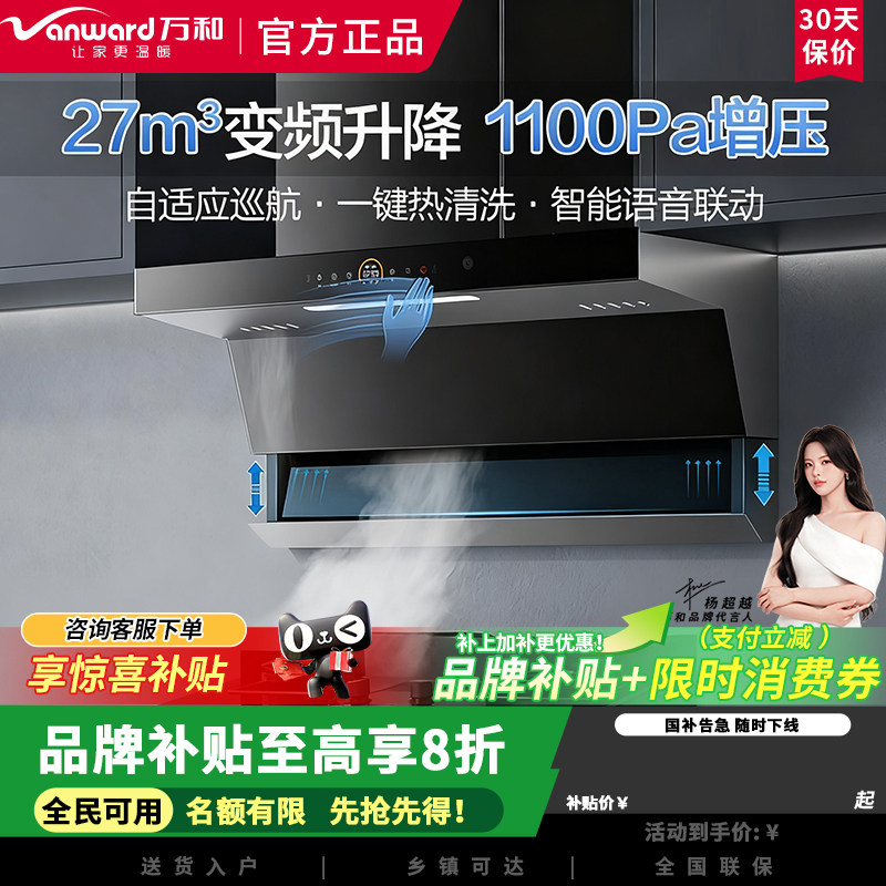 万和WL970Pro变频抽油烟机家用厨房顶吸侧吸式大吸力自动清洗