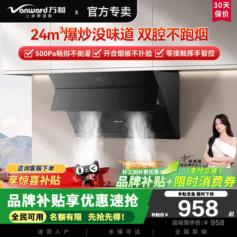 万和24m³大吸力侧吸烟机厨房家用大风量自开合抽油烟机DJ738pro