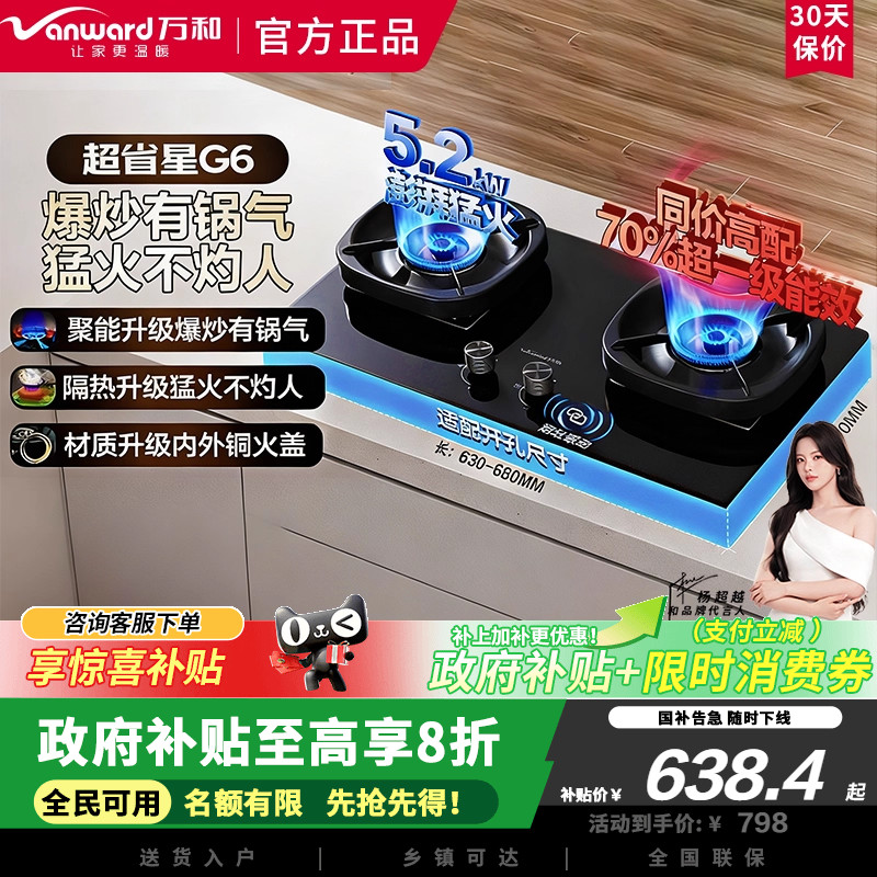 万和G6L50天然气燃气灶5.2kW猛火70%热效率嵌入式家用煤气双炉具