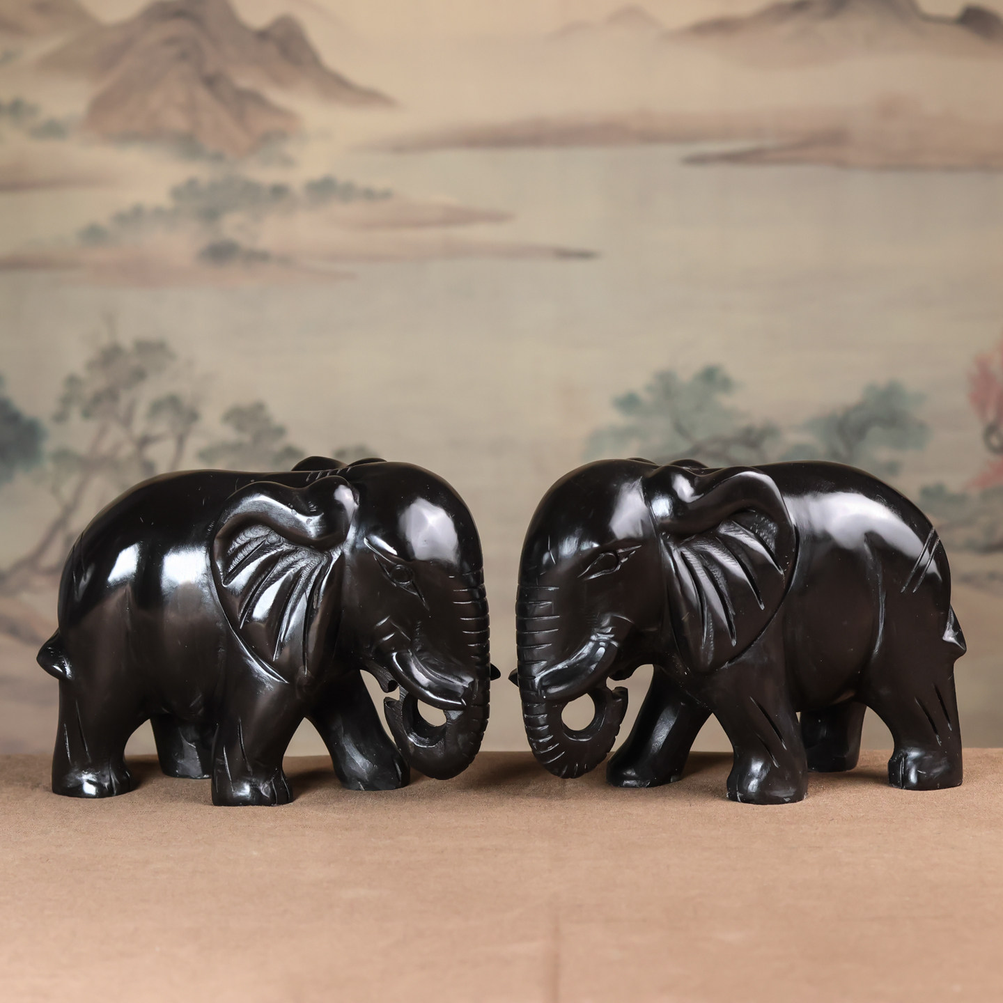 天然黑曜石玉石大象摆件客厅家居家装吸水吸财象摆饰送礼玉石摆设