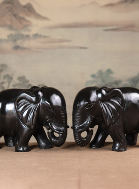 天然黑曜石玉石大象摆件客厅家居家装吸水吸财象摆饰送礼玉石摆设