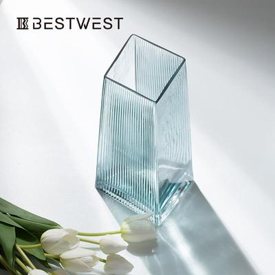Bestwest几何玻璃透明水培小清新花瓶摆件客厅家居桌面装饰品