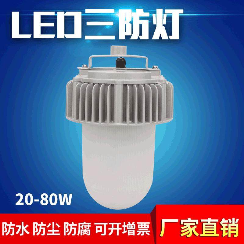 50W70W80W仓库厂房防水防尘防腐照明平台灯防眩泛光灯LED三防灯
