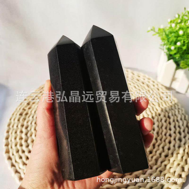 天然黑碧玺六棱柱单尖柱原石打磨办公家居摆件水晶工艺品