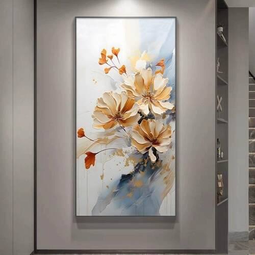 入户玄关装饰画绿植花卉肌理感走廊过道挂画北欧风进门正对墙壁画