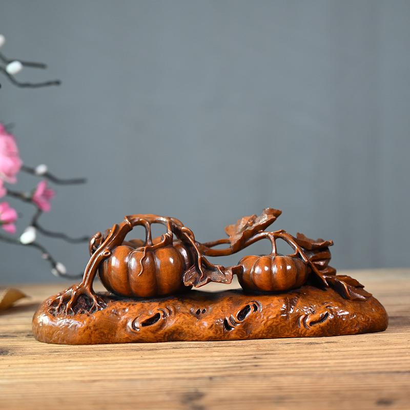 小叶黄杨木仿古楠瓜雕刻摆件家居电视柜装饰工艺品结婚乔迁送礼