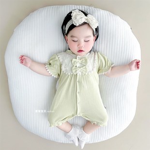 3个月6满月0百天夏天一岁 5薄款 女宝宝连体衣婴儿衣服哈衣短袖 夏季