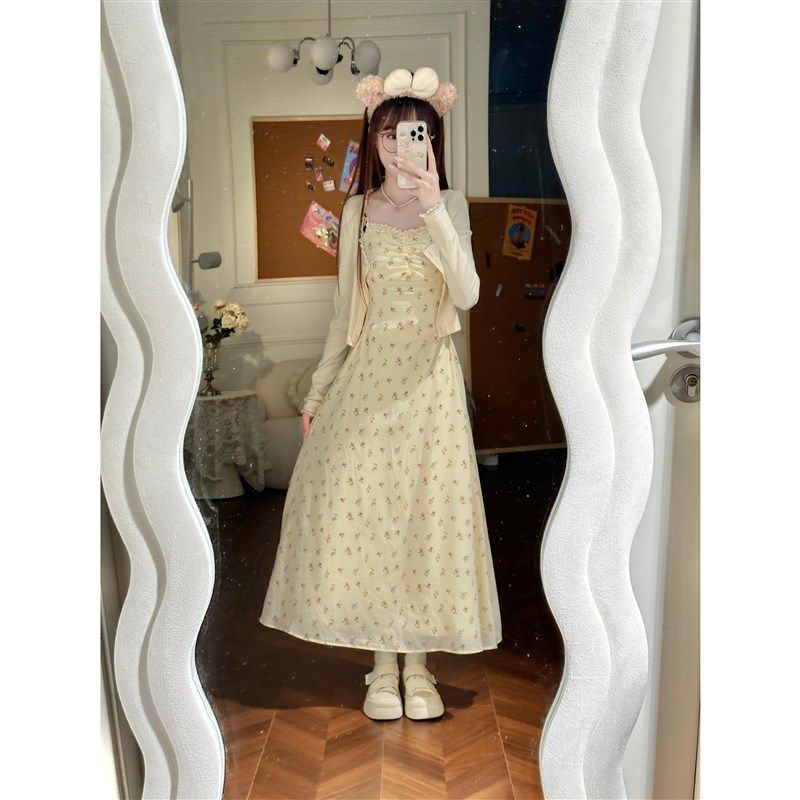 织物猪 异域公主甜美气质碎花连衣裙女早秋小个子针织开衫两件套,女装/女士精品,连衣裙,淘宝优惠券,粉丝福利购,淘宝优惠卷