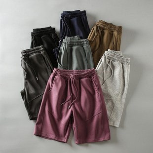 新品 五分裤 美式 纯色宽松运动休闲中裤 潮 简约重磅针织面料男士 夏季