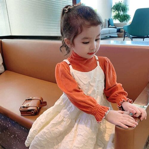 女童网红洋气两件套装2022春秋装新款长袖T恤百搭吊带连衣裙宝宝