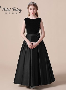 2023新款黑色大提琴演出服管弦乐团表演女童高端钢琴演奏礼服长款