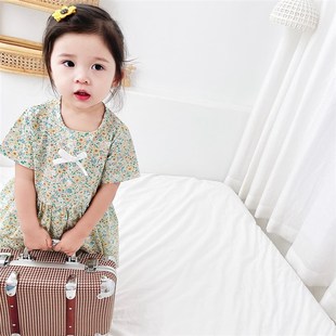 女宝宝裙子周岁纯棉婴孩服装 女童洋装 童装 婴儿衣服碎花韩版 夏季