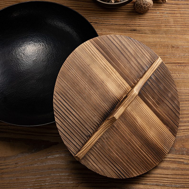 铁娃公社 铁锅手工木盖子家用加厚老式实木盖炒锅平底圆形锅盖