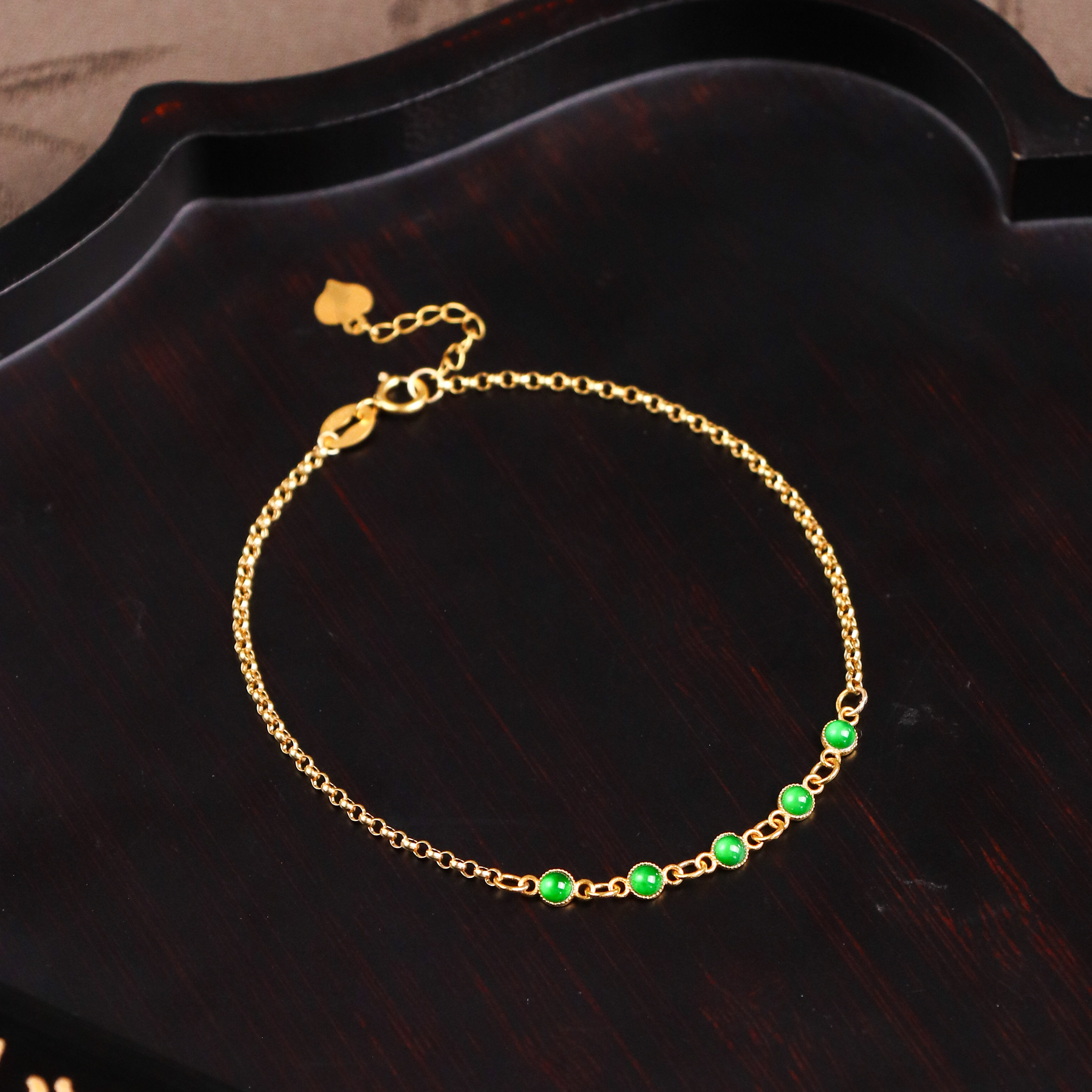 【朱朱严选】翡翠*手链*18k金镶嵌*约2*2mm