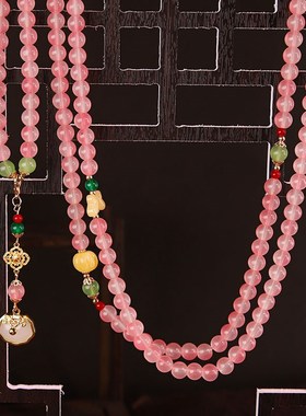 新中式国风斜挎链渐变纹路珠长款时尚百搭项链国风古风旗袍配饰品