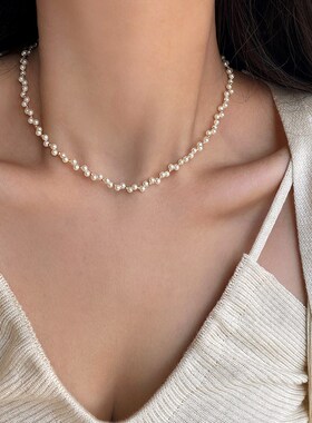 优卡法国缠绕复古小麦穗珍珠项链锁骨链女孩可访问的豪华利基秋冬