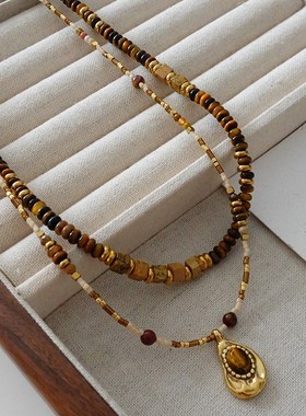 虎眼石项链配饰女美拉德复古串珠毛衣链大气高档设计感串珠锁骨链