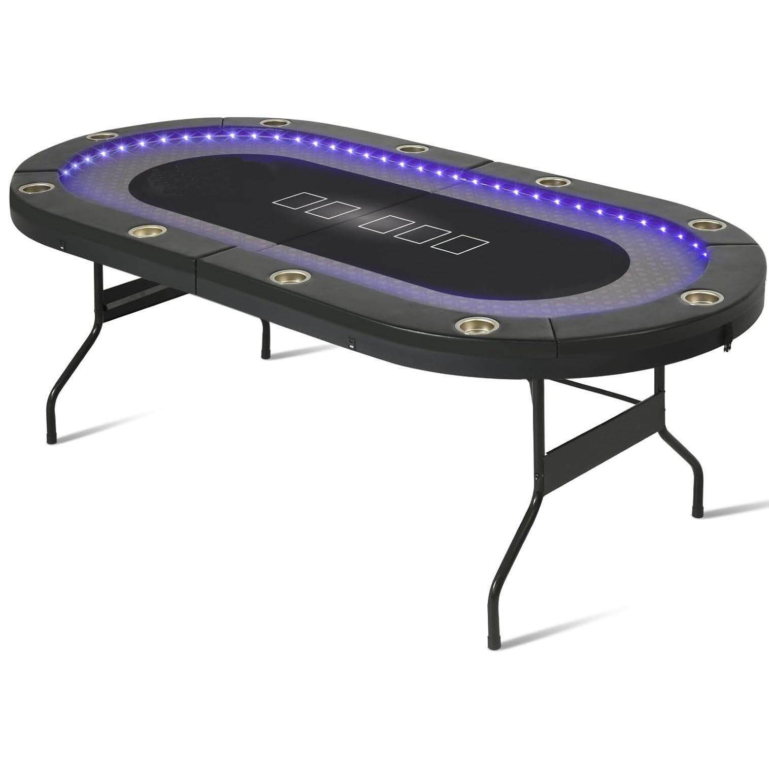 84寸带LED德州扑克桌折叠游戏桌俱乐部筹码娱乐比赛桌厂家供应