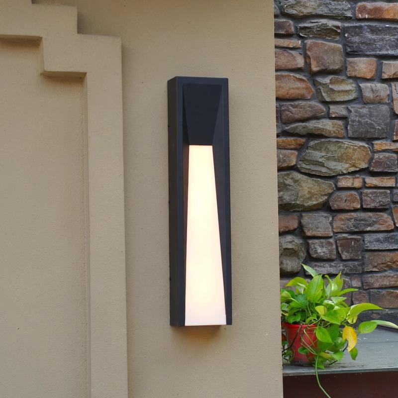 新中式现代简约户外壁灯长方形黑白拼接镀锌板亚克力防水LED壁灯