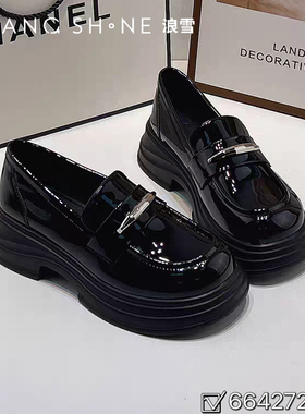 乐福鞋~漆皮女厚底鞋百搭羊纹皮圆头2025新款法式粗跟单鞋休闲鞋