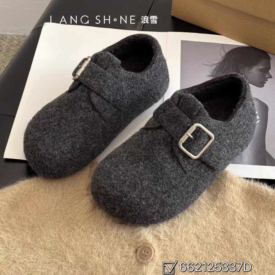 毛绒勃肯鞋女金属扣一脚蹬女鞋