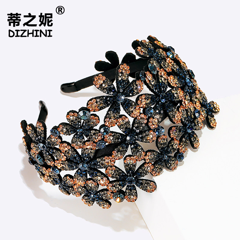 韩国宽边花朵遮白发神器花开富贵压发卡发夹水钻防滑头箍发箍头饰