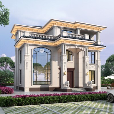 三层农村自建房两层半别墅设计图纸二层半豪华欧式建房效果图3367