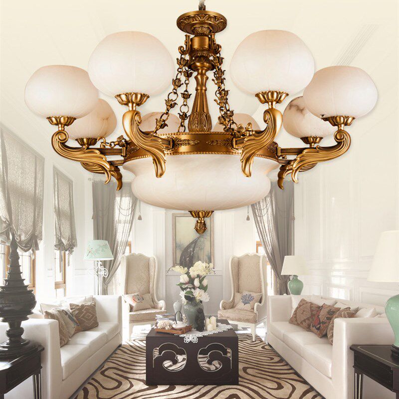 全铜欧式吊灯客厅灯复古美式简约新中式餐厅卧室云石创意灯具大气