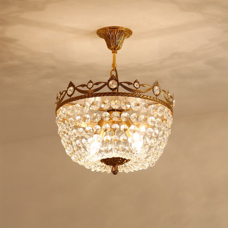 欧式全铜水晶吸顶灯奢华客厅卧室简欧法式led复古圆形玄关吊灯具
