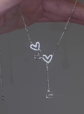 999纯银镂空爱心项炼女轻奢小众设计高级感锁骨炼送女友七夕礼物